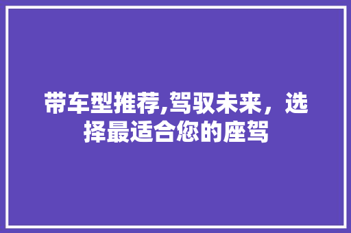 带车型推荐,驾驭未来，选择最适合您的座驾