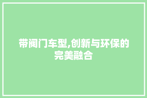 带阀门车型,创新与环保的完美融合