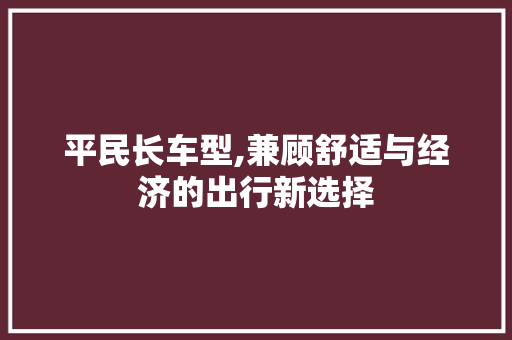 平民长车型,兼顾舒适与经济的出行新选择