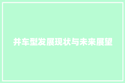 并车型发展现状与未来展望