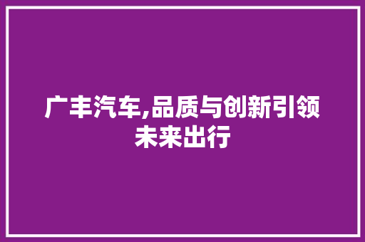 广丰汽车,品质与创新引领未来出行