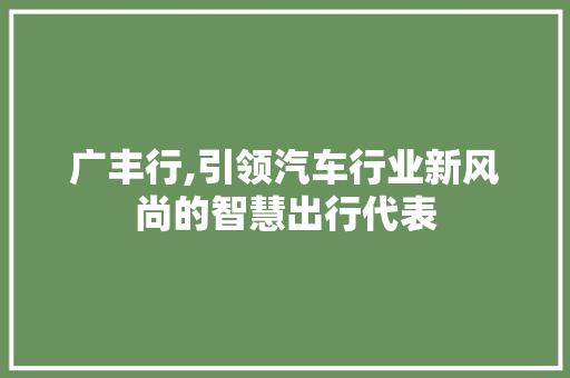 广丰行,引领汽车行业新风尚的智慧出行代表 汽车配件