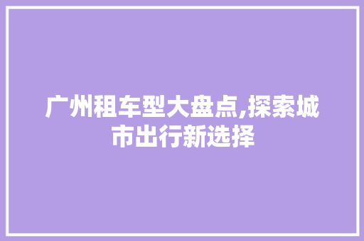 广州租车型大盘点,探索城市出行新选择