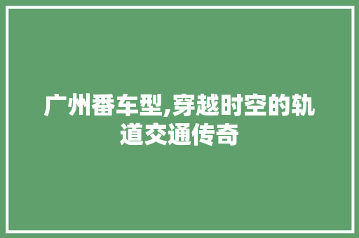 广州番车型,穿越时空的轨道交通传奇