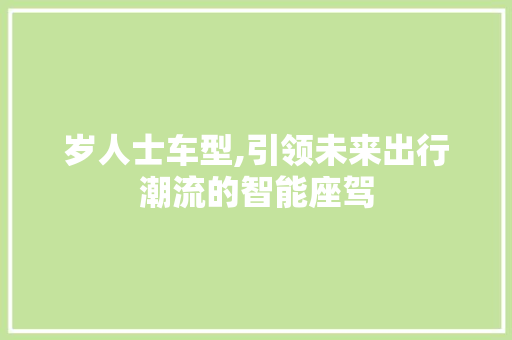 岁人士车型,引领未来出行潮流的智能座驾