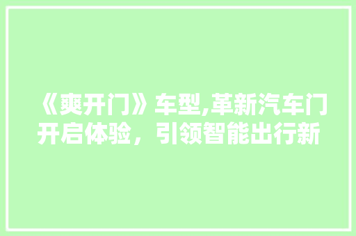 《爽开门》车型,革新汽车门开启体验，引领智能出行新风尚