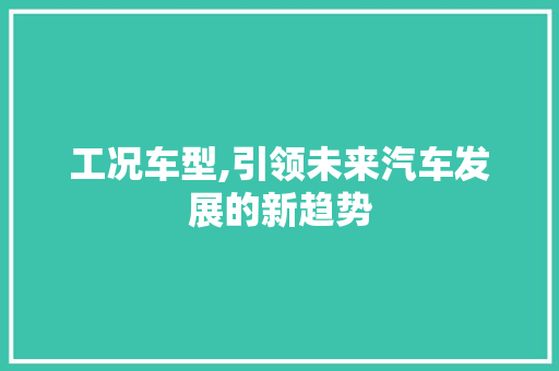 工况车型,引领未来汽车发展的新趋势