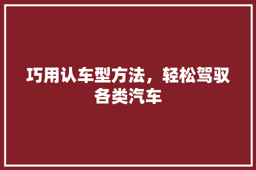 巧用认车型方法，轻松驾驭各类汽车