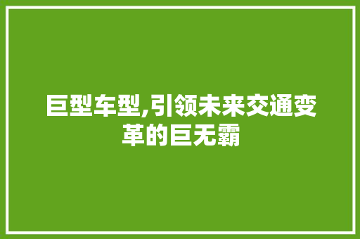 巨型车型,引领未来交通变革的巨无霸