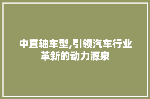 中直轴车型,引领汽车行业革新的动力源泉