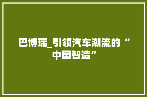 巴博瑞_引领汽车潮流的“中国智造”