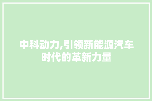 中科动力,引领新能源汽车时代的革新力量
