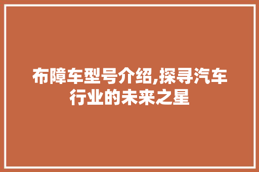 布障车型号介绍,探寻汽车行业的未来之星