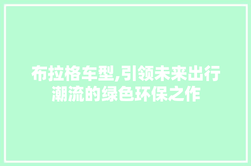 布拉格车型,引领未来出行潮流的绿色环保之作