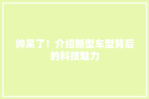 帅呆了！介绍新型车型背后的科技魅力