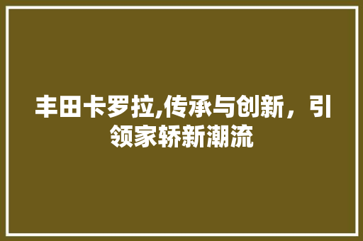 丰田卡罗拉,传承与创新，引领家轿新潮流