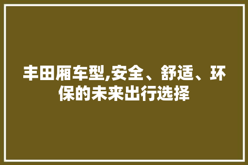 丰田厢车型,安全、舒适、环保的未来出行选择 汽车配件