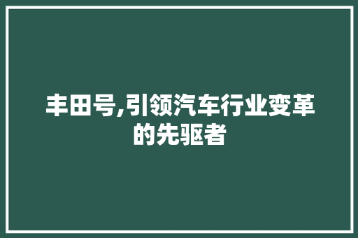 丰田号,引领汽车行业变革的先驱者