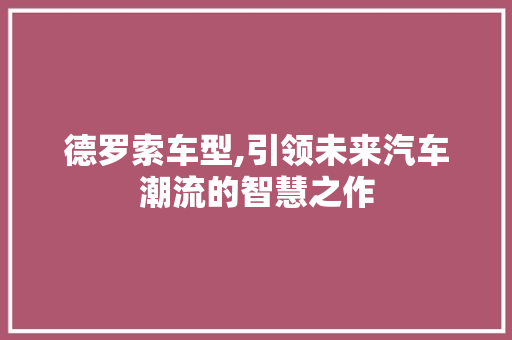 德罗索车型,引领未来汽车潮流的智慧之作