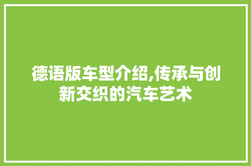 德语版车型介绍,传承与创新交织的汽车艺术