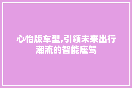 心怡版车型,引领未来出行潮流的智能座驾