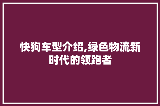 快狗车型介绍,绿色物流新时代的领跑者
