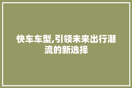 快车车型,引领未来出行潮流的新选择