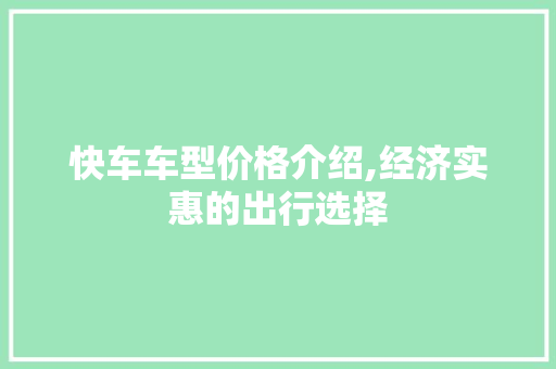 快车车型价格介绍,经济实惠的出行选择
