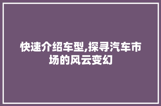快速介绍车型,探寻汽车市场的风云变幻