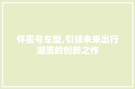 怀密号车型,引领未来出行潮流的创新之作 变速箱配件