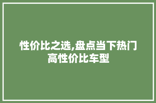 性价比之选,盘点当下热门高性价比车型