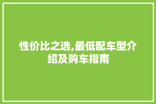 性价比之选,最低配车型介绍及购车指南