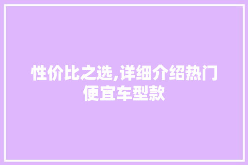 性价比之选,详细介绍热门便宜车型款