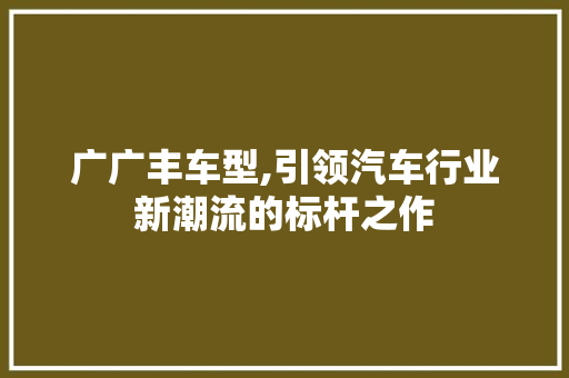 广广丰车型,引领汽车行业新潮流的标杆之作