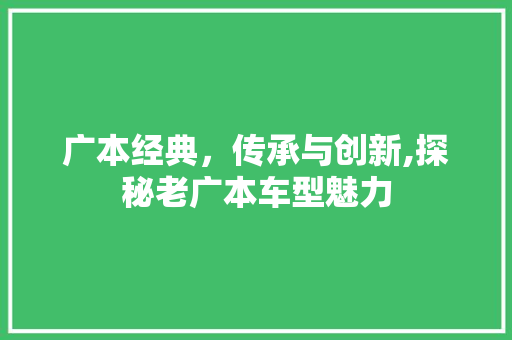 广本经典，传承与创新,探秘老广本车型魅力