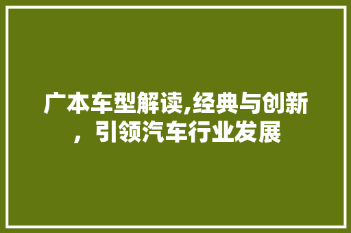 广本车型解读,经典与创新，引领汽车行业发展