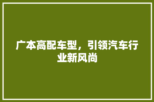 广本高配车型，引领汽车行业新风尚