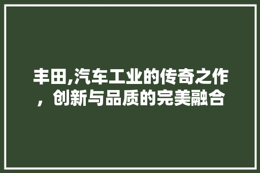 丰田,汽车工业的传奇之作，创新与品质的完美融合