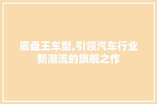 底盘王车型,引领汽车行业新潮流的旗舰之作 车身配件