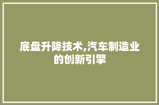 底盘升降技术,汽车制造业的创新引擎 蓄电池配件
