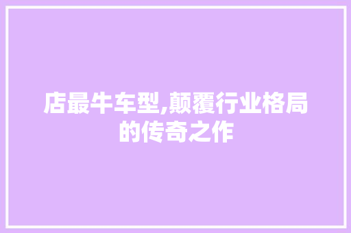 店最牛车型,颠覆行业格局的传奇之作