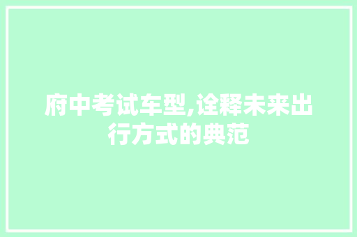 府中考试车型,诠释未来出行方式的典范