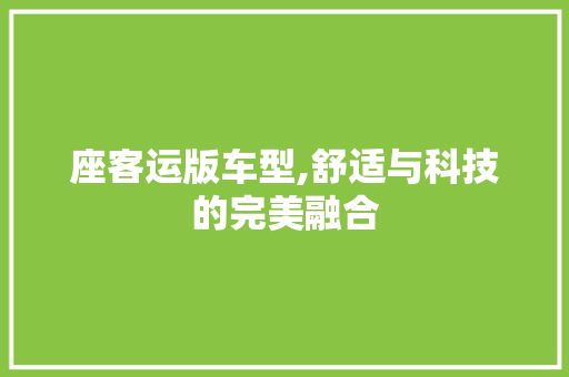 座客运版车型,舒适与科技的完美融合 新款车型