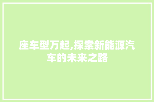 座车型万起,探索新能源汽车的未来之路