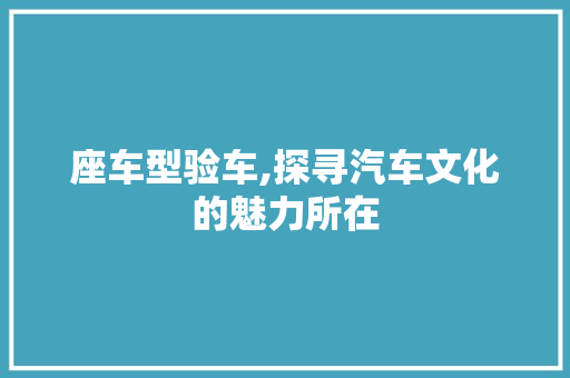 座车型验车,探寻汽车文化的魅力所在