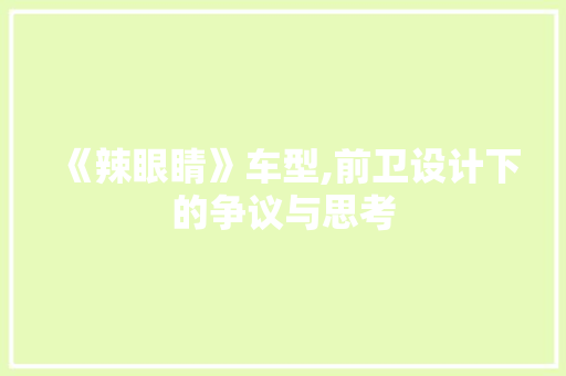 《辣眼睛》车型,前卫设计下的争议与思考
