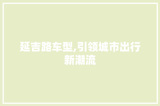 延吉路车型,引领城市出行新潮流