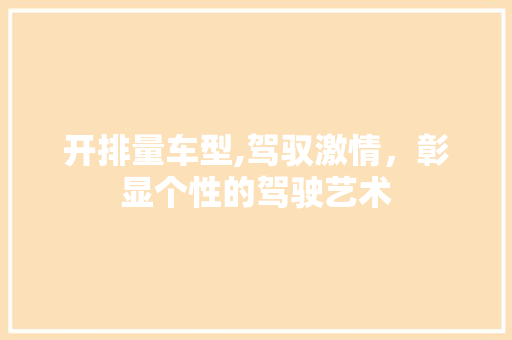 开排量车型,驾驭激情，彰显个性的驾驶艺术 新款车型