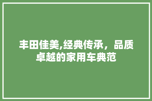 丰田佳美,经典传承，品质卓越的家用车典范