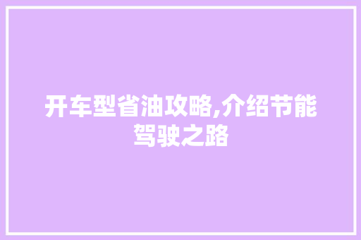 开车型省油攻略,介绍节能驾驶之路
